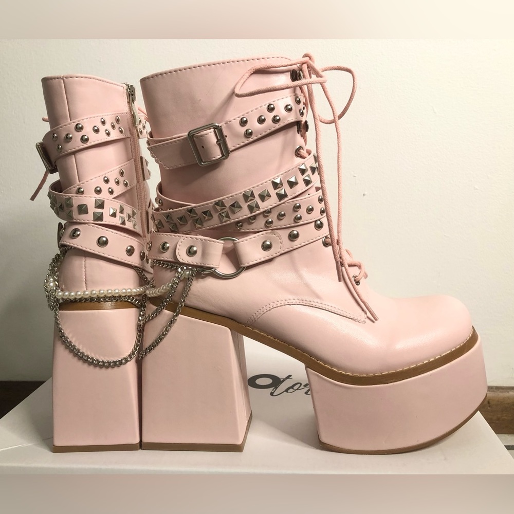 Ocho Toros Permission To Thrive Platform Boots in Blush, Size 8 (VEGAN LEATHER)